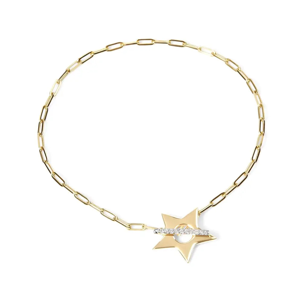 Diamond star charm paperclip bracelet in 18k gold plated sterling silver bijoux-nyc direct
