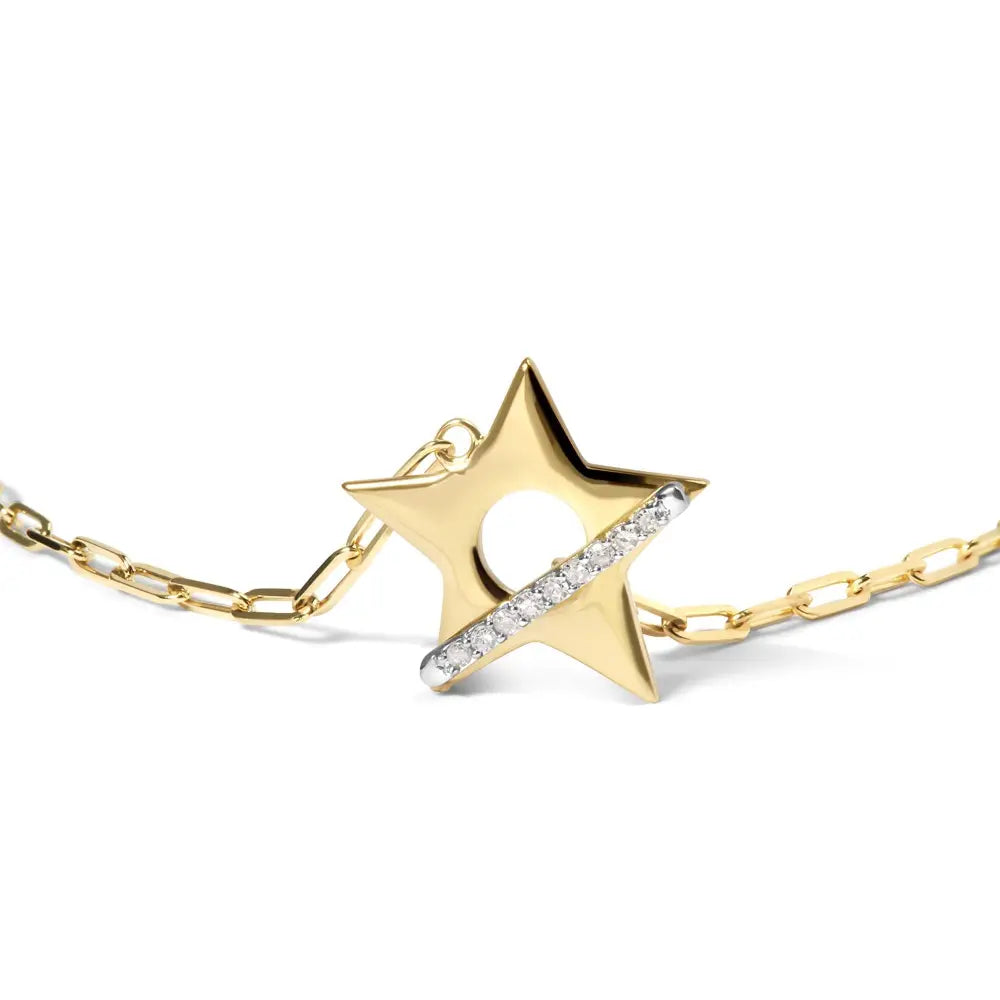 Diamond star charm paperclip bracelet in 18k gold plated sterling silver bijoux-nyc direct