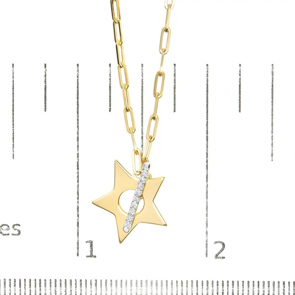 Diamond star pendant 18k gold plated sterling silver paperclip necklace bijoux-nyc direct