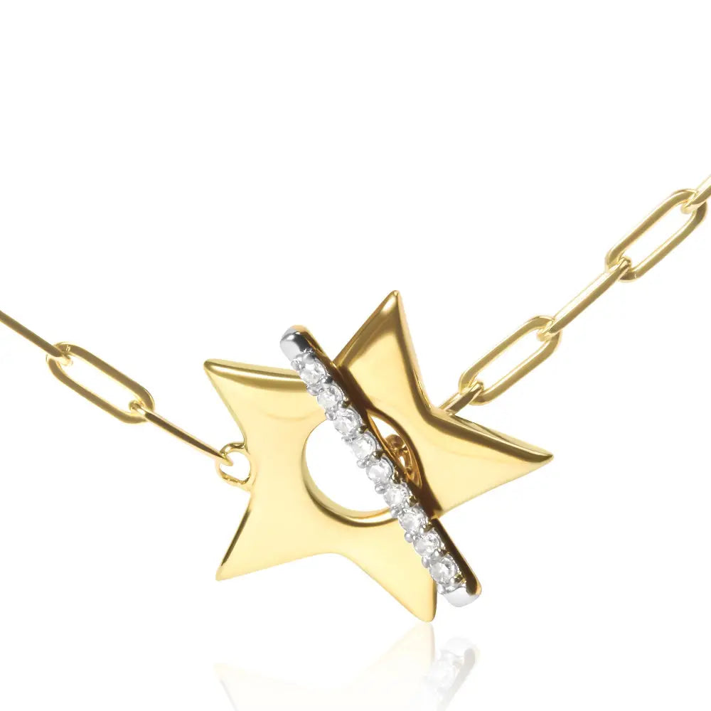 Diamond star pendant 18k gold plated sterling silver paperclip necklace bijoux-nyc direct