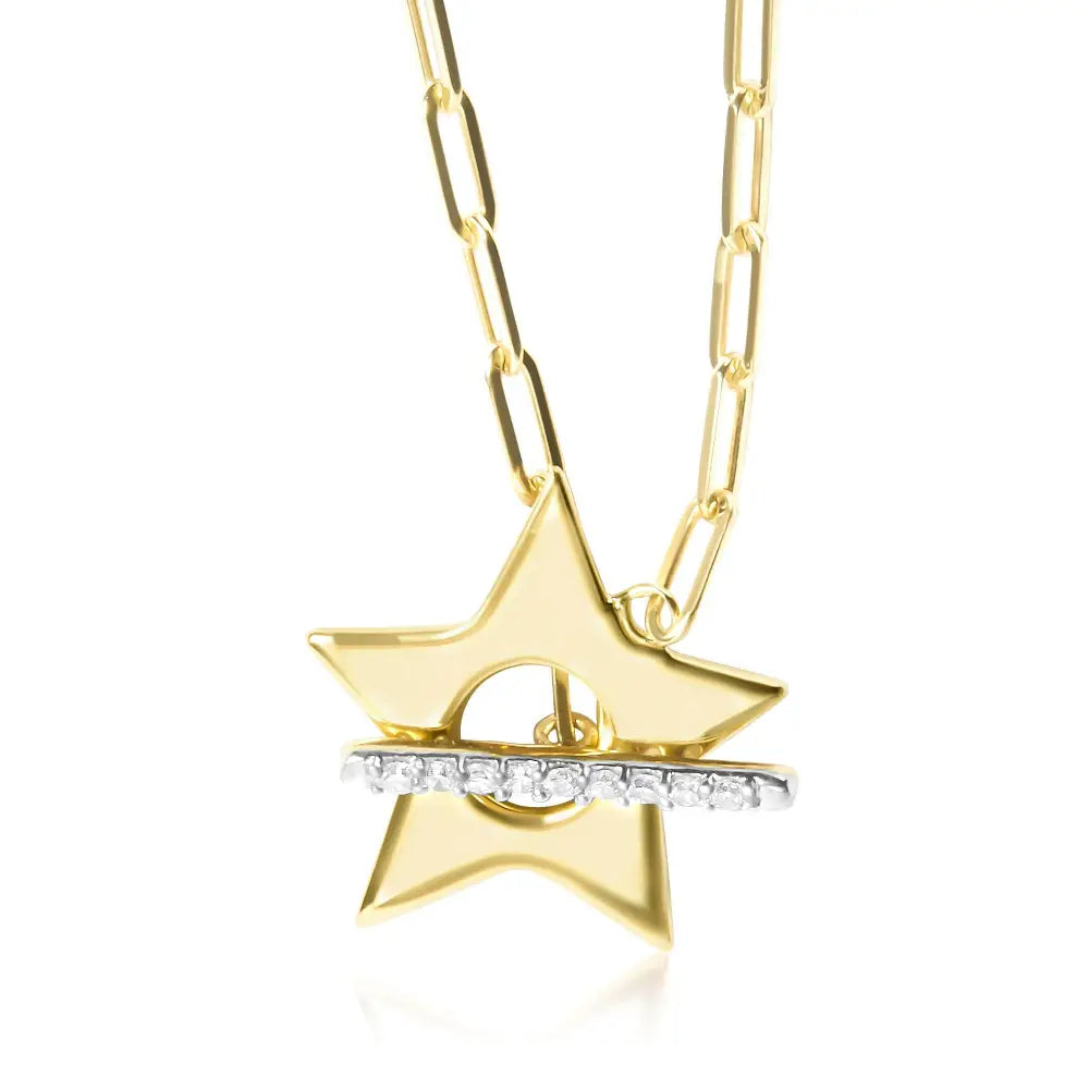Diamond star pendant 18k gold plated sterling silver paperclip necklace bijoux-nyc direct