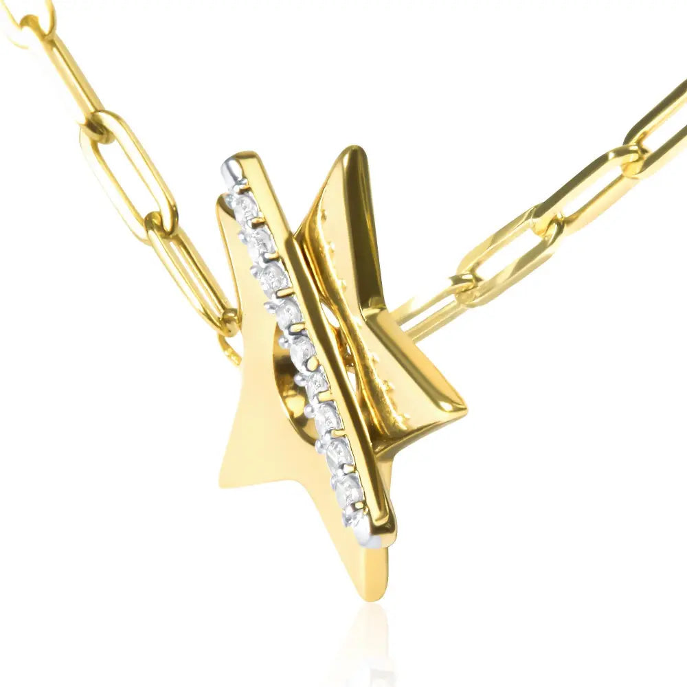 Diamond star pendant 18k gold plated sterling silver paperclip necklace bijoux-nyc direct