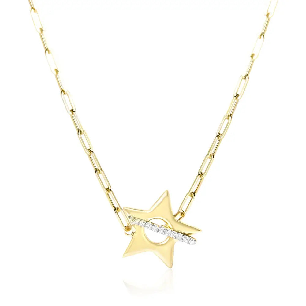 Diamond star pendant 18k gold plated sterling silver paperclip necklace bijoux-nyc direct