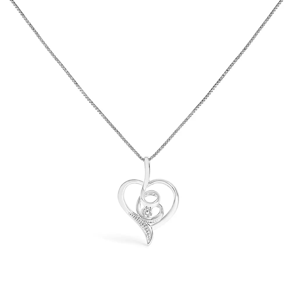 Diamond swirl open heart pendant necklace in 10k white gold – 18’’