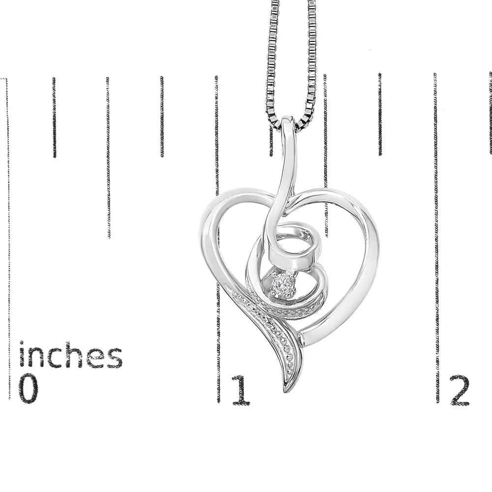 Diamond swirl open heart pendant necklace in 10k white gold – 18’’