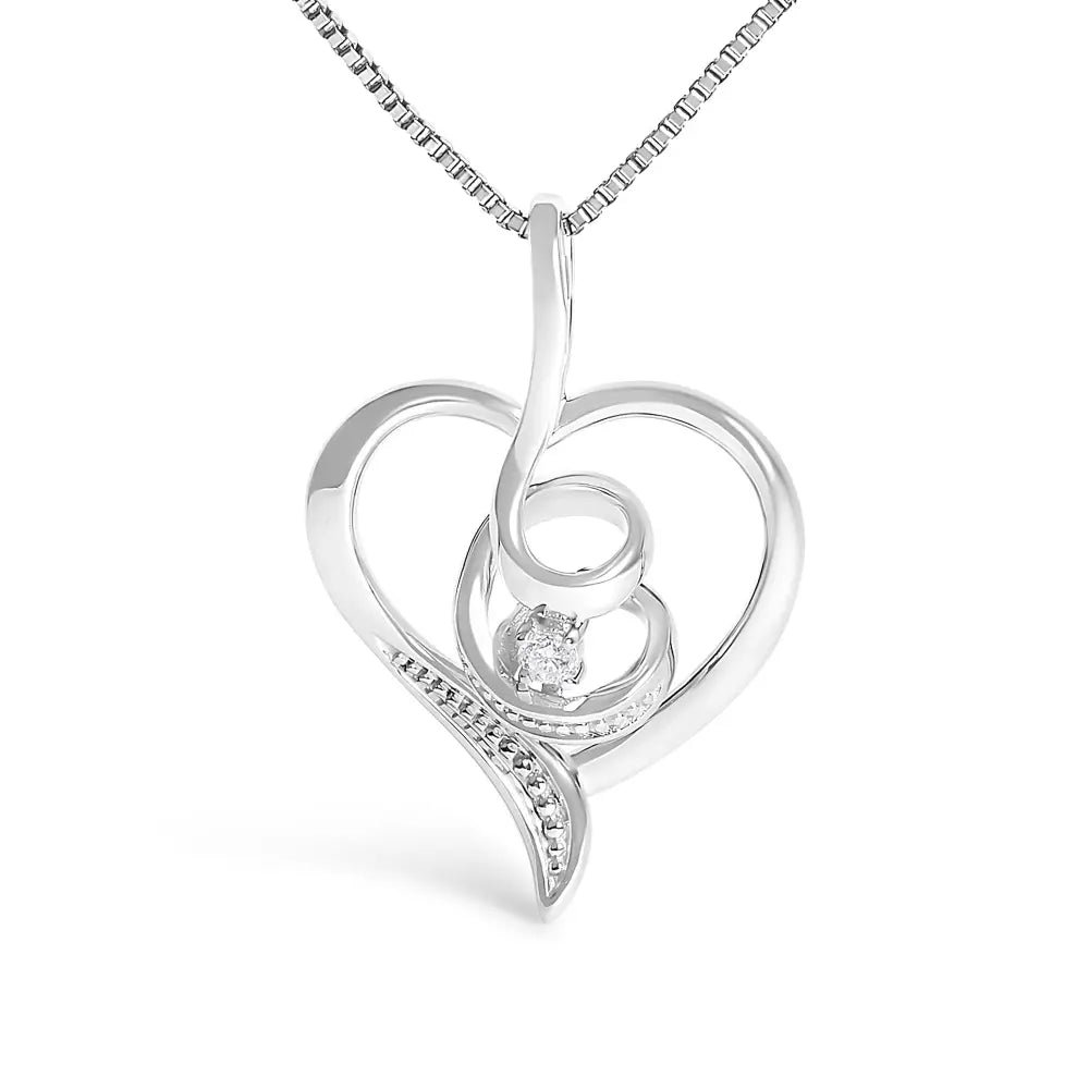 Diamond swirl open heart pendant necklace in 10k white gold – 18’’