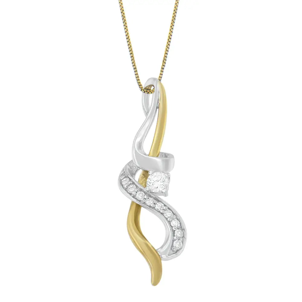 1/5 cttw diamond swirl pendant necklace in 10k two-tone gold bijoux-nyc direct