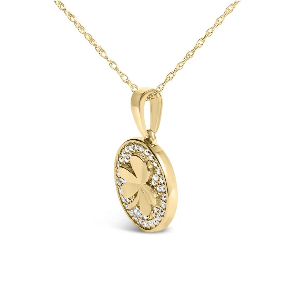 1/6 ct diamond three-leaf clover pendant necklace in 10k yellow gold bijoux-nyc direct