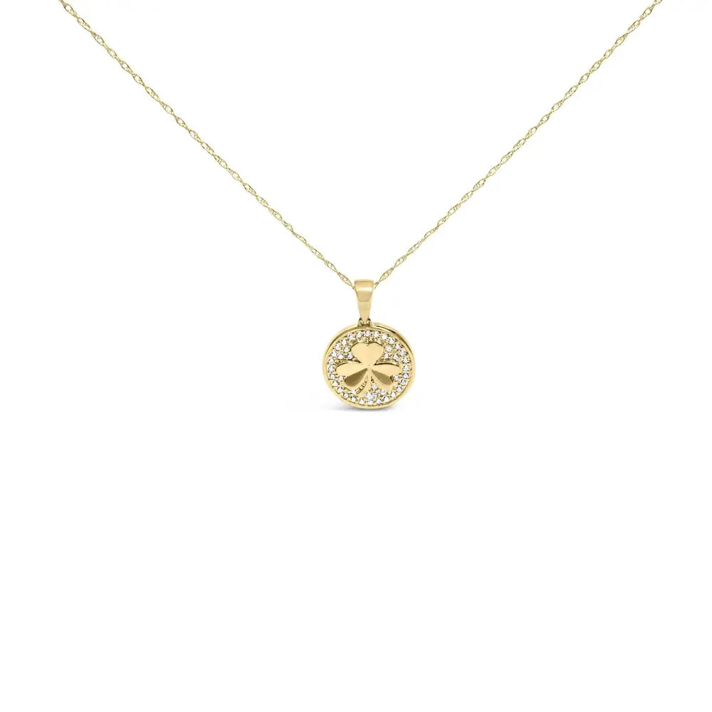 1/6 ct diamond three-leaf clover pendant necklace in 10k yellow gold bijoux-nyc direct