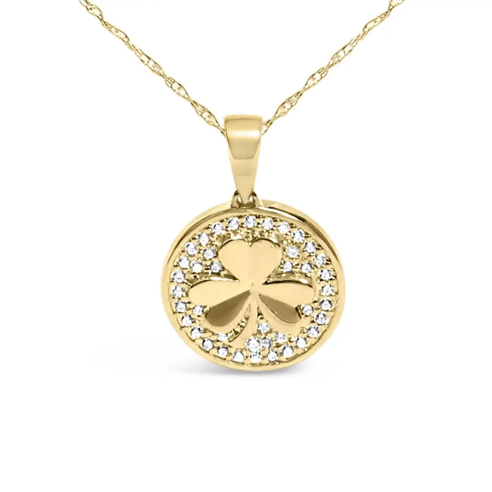 1/6 ct diamond three-leaf clover pendant necklace in 10k yellow gold bijoux-nyc direct