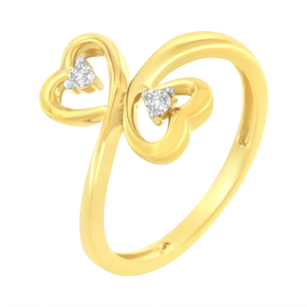 Dual heart diamond ring in 14kt yellow gold 1/20 ctw bijoux-nyc direct
