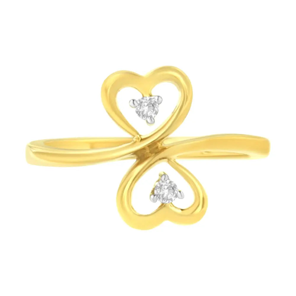 Dual heart diamond ring in 14kt yellow gold 1/20 ctw bijoux-nyc direct