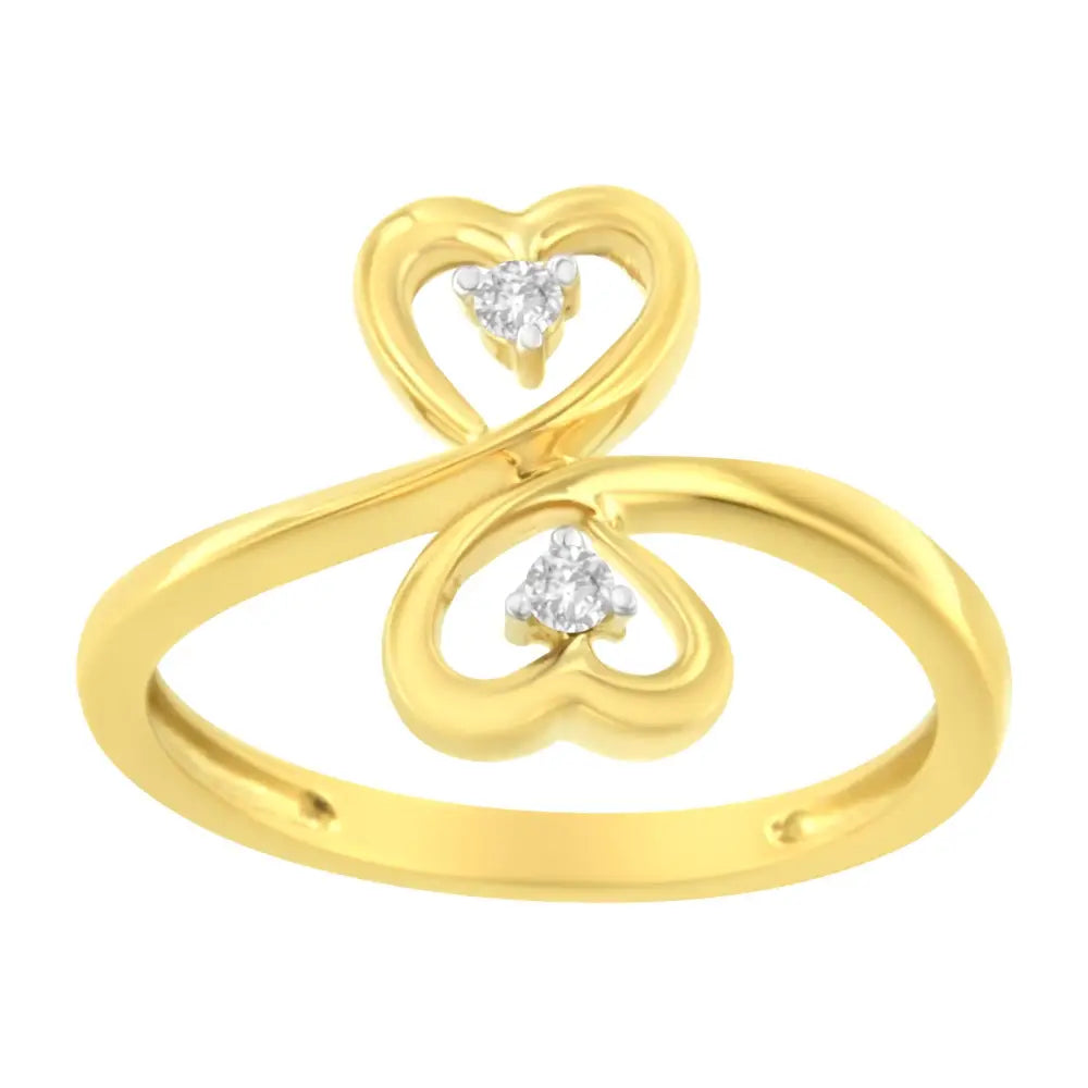 Dual heart diamond ring in 14kt yellow gold 1/20 ctw bijoux-nyc direct