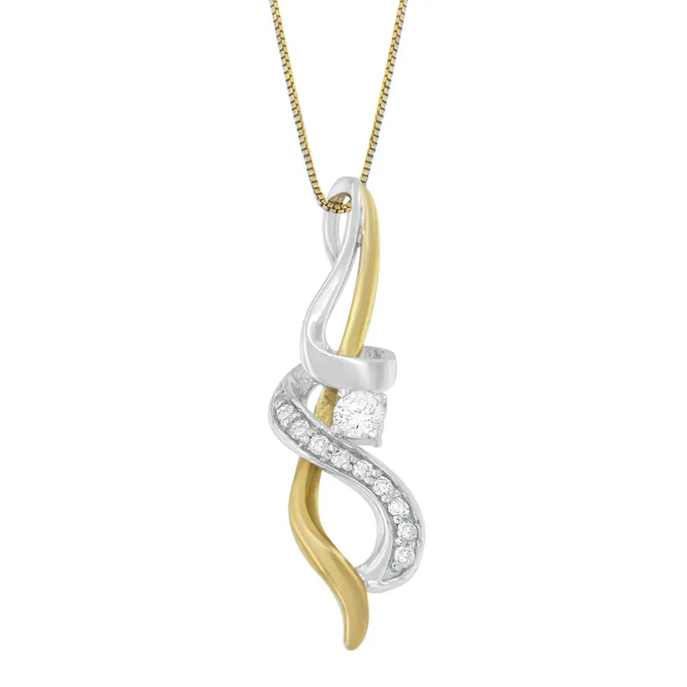 Espira 10K Two-tone Gold 1/5 cttw Diamond Intertwined Swirl Pendant Necklace (J-K, I1-I2) - Bijoux-NYC Direct