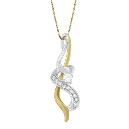 Espira 10K Two-tone Gold 1/5 cttw Diamond Intertwined Swirl Pendant Necklace (J-K, I1-I2) - Bijoux-NYC Direct