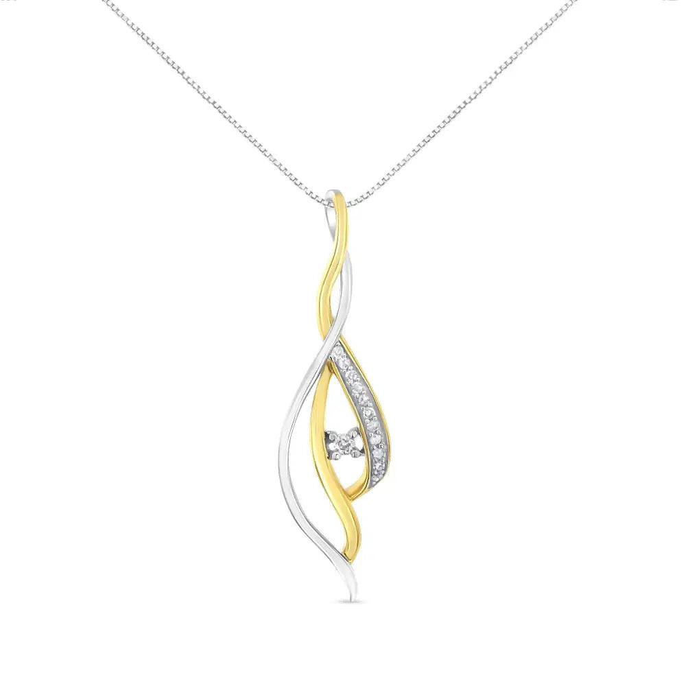 Espira 10K Two-Tone Gold Round Cut Diamond Cascade Pendant Necklace (1/10 cttw, J-K Color, I2-I3 Clarity) - Bijoux-NYC Direct