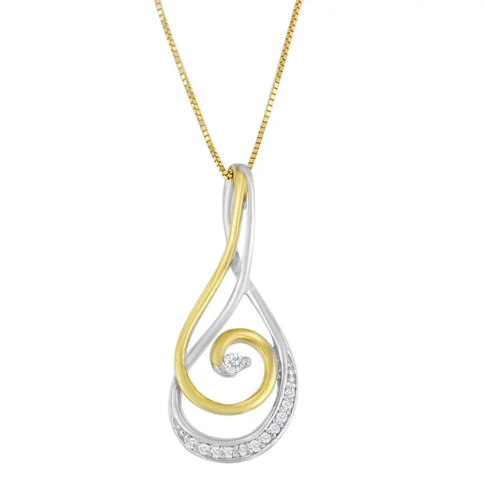 Espira 10K Two-Tone Gold Round Cut Diamond Sparkling Spiral Pendant Necklace (1/6 cttw, J-K Color, I2-I3 Clarity) - Bijoux-NYC Direct