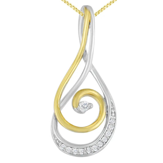 Espira 10K Two-Tone Gold Round Cut Diamond Sparkling Spiral Pendant Necklace (1/6 cttw, J-K Color, I2-I3 Clarity) - Bijoux-NYC Direct