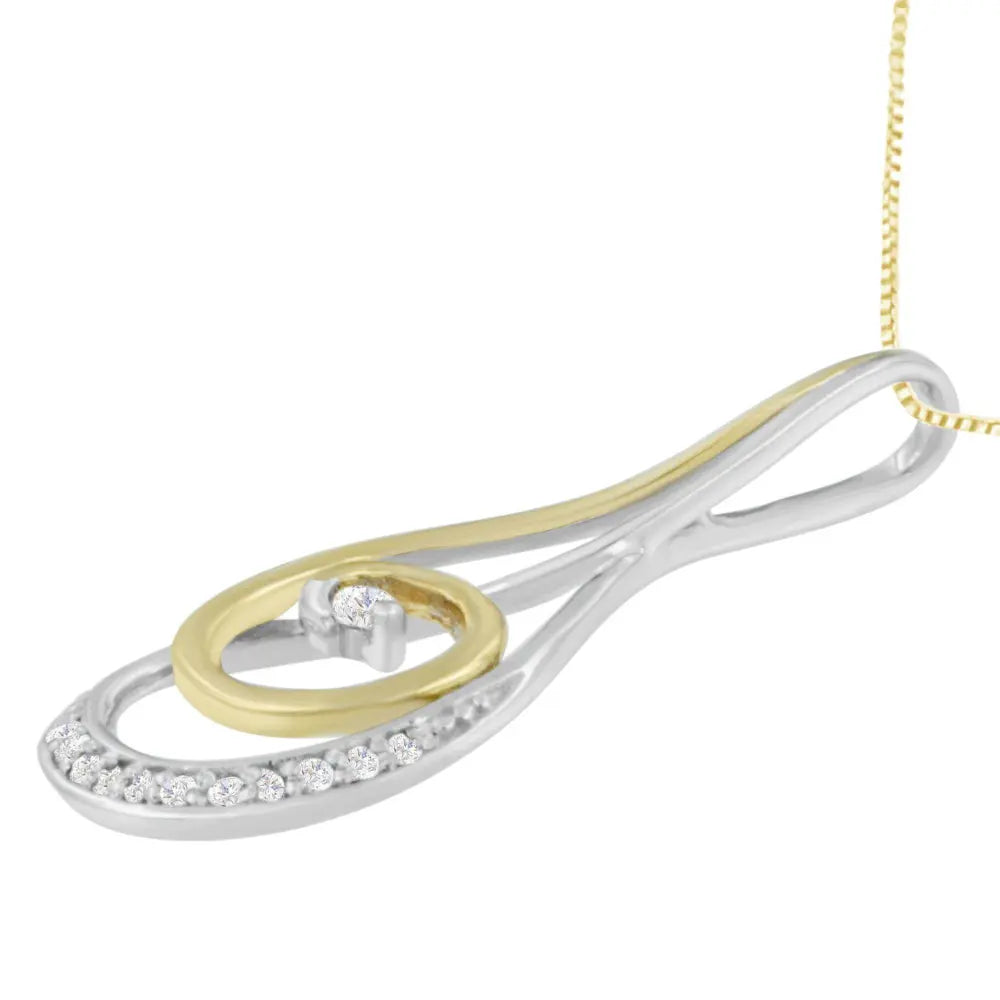 Espira 10K Two-Tone Gold Round Cut Diamond Sparkling Spiral Pendant Necklace (1/6 cttw, J-K Color, I2-I3 Clarity) - Bijoux-NYC Direct