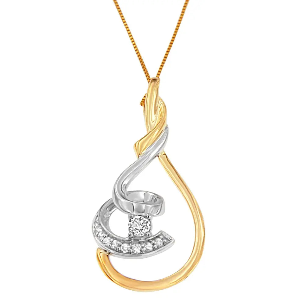 Espira 10k two tone yellow & white 1/6 cttw brilliant cut diamond layered spiral 18’’ pendant necklace (h i color i2 i3 clarity)
