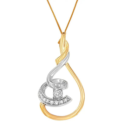 Espira 10k two tone yellow & white 1/6 cttw brilliant cut diamond layered spiral 18’’ pendant necklace (h i color i2 i3 clarity)