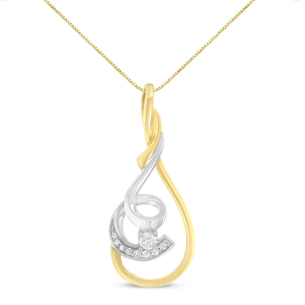Espira 10k two tone yellow & white 1/6 cttw brilliant cut diamond layered spiral 18’’ pendant necklace (h i color i2 i3 clarity)