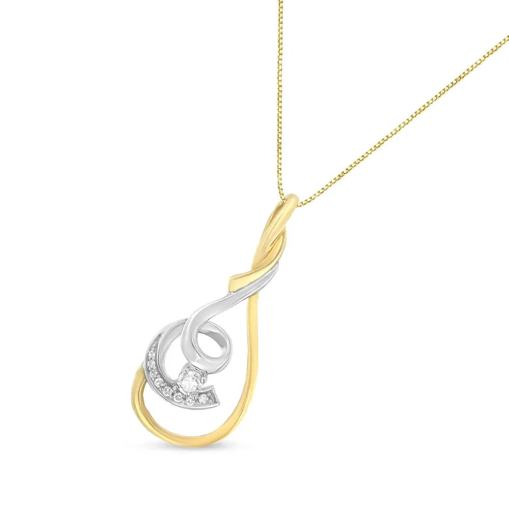 Espira 10k two tone yellow & white 1/6 cttw brilliant cut diamond layered spiral 18’’ pendant necklace (h i color i2 i3 clarity)