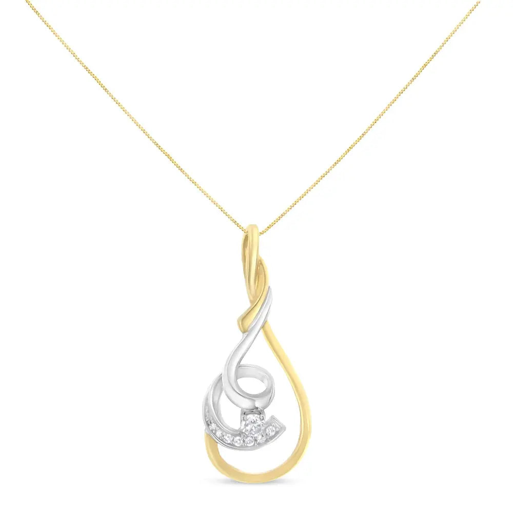 Espira 10k two tone yellow & white 1/6 cttw brilliant cut diamond layered spiral 18’’ pendant necklace (h i color i2 i3 clarity)