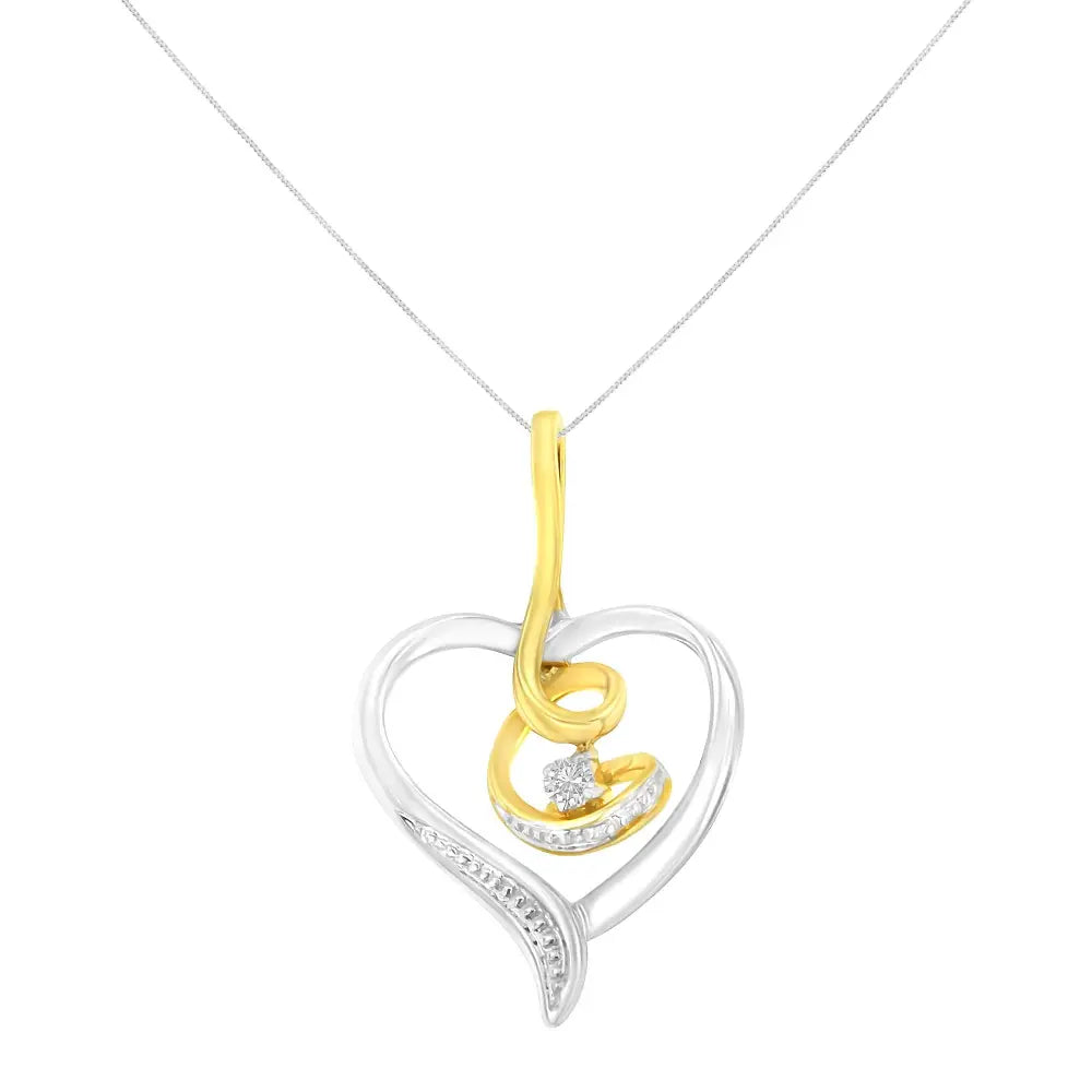Espira 10k two-tone yellow & white gold.03 cttw diamond-accented round-cut diamond swirl open heart 18’’ pendant