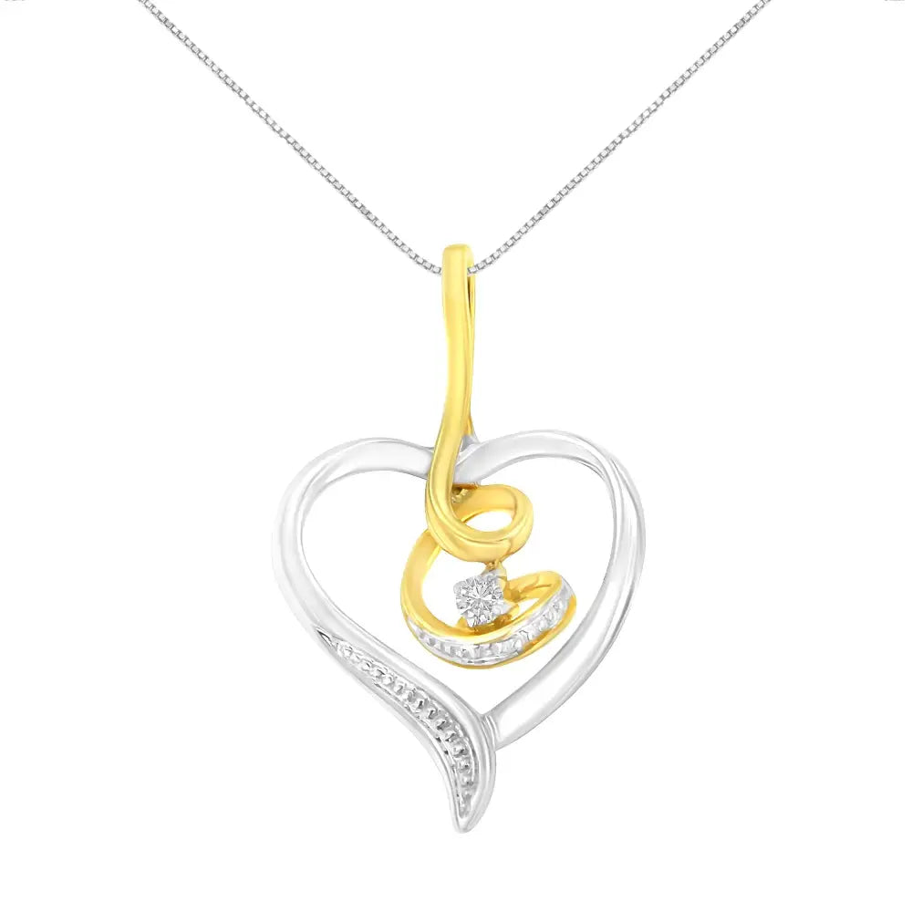 Espira 10k two-tone yellow & white gold.03 cttw diamond-accented round-cut diamond swirl open heart 18’’ pendant