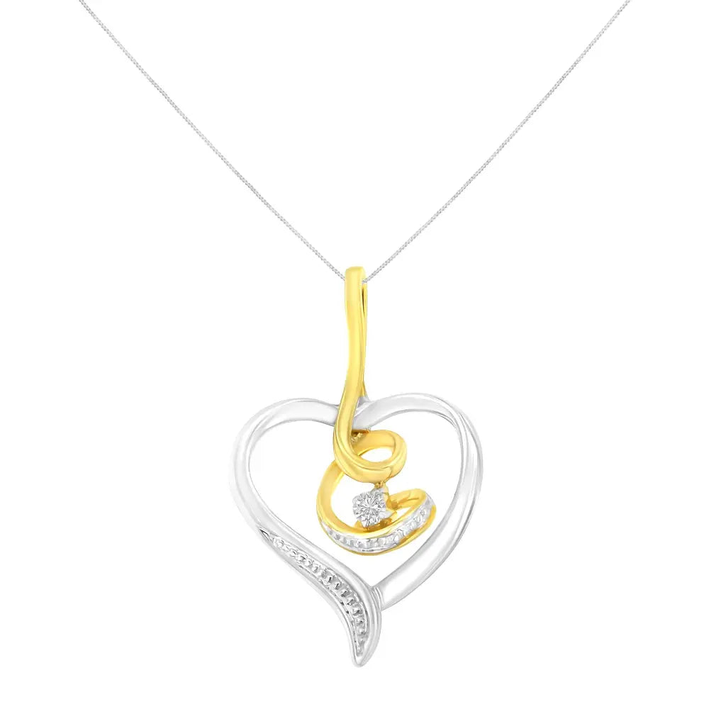 Espira 10k two tone yellow & white gold.03 cttw diamond accented round cut swirl open heart 18’’ pendant necklace (i j color i2
