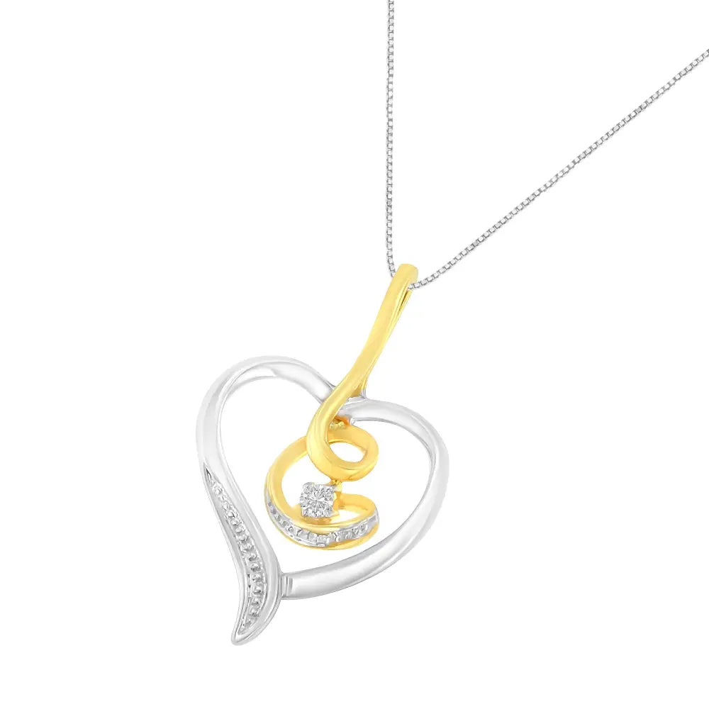Espira 10k two-tone yellow & white gold.03 cttw diamond-accented round-cut diamond swirl open heart 18’’ pendant