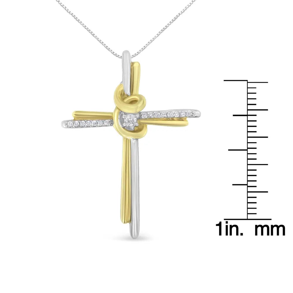 Espira 10k two tone yellow & white gold diamond accented cross 18’’ pendant necklace (j k color i2 i3 clarity)