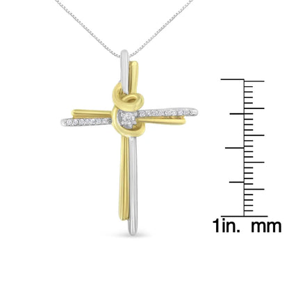Espira 10k two tone yellow & white gold diamond accented cross 18’’ pendant necklace (j k color i2 i3 clarity)