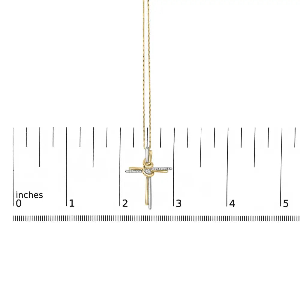Two-tone 10k yellow and white gold diamond cross 18 inch pendant necklace bijoux-nyc direct