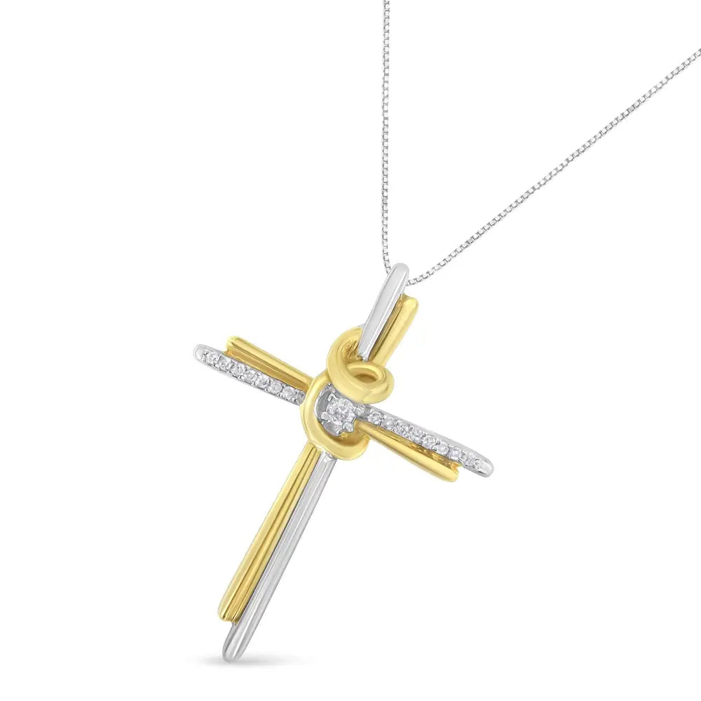 Espira 10k two tone yellow & white gold diamond accented cross 18’’ pendant necklace (j k color i2 i3 clarity)