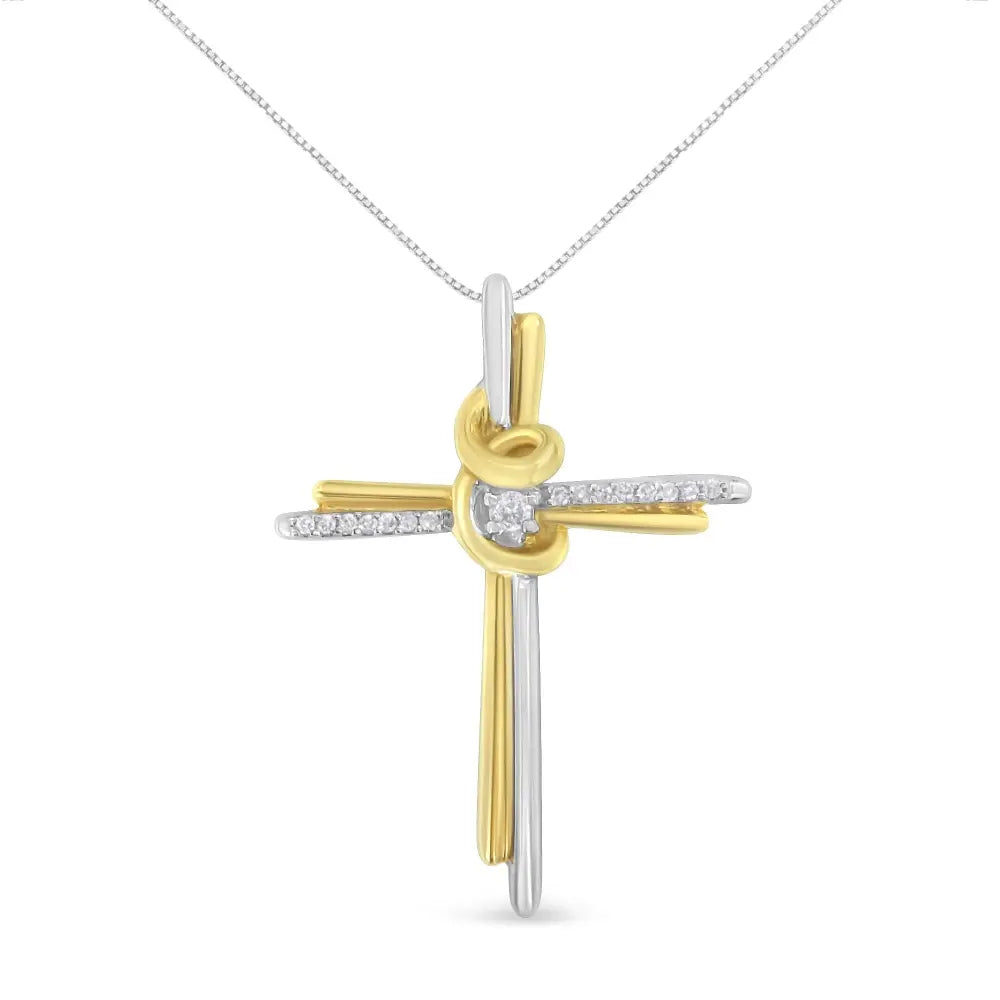 Espira 10k two tone yellow & white gold diamond accented cross 18’’ pendant necklace (j k color i2 i3 clarity)