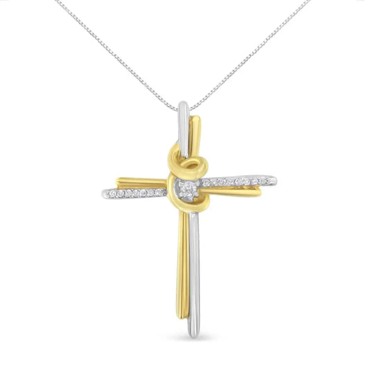 Espira 10k two tone yellow & white gold diamond accented cross 18’’ pendant necklace (j k color i2 i3 clarity)