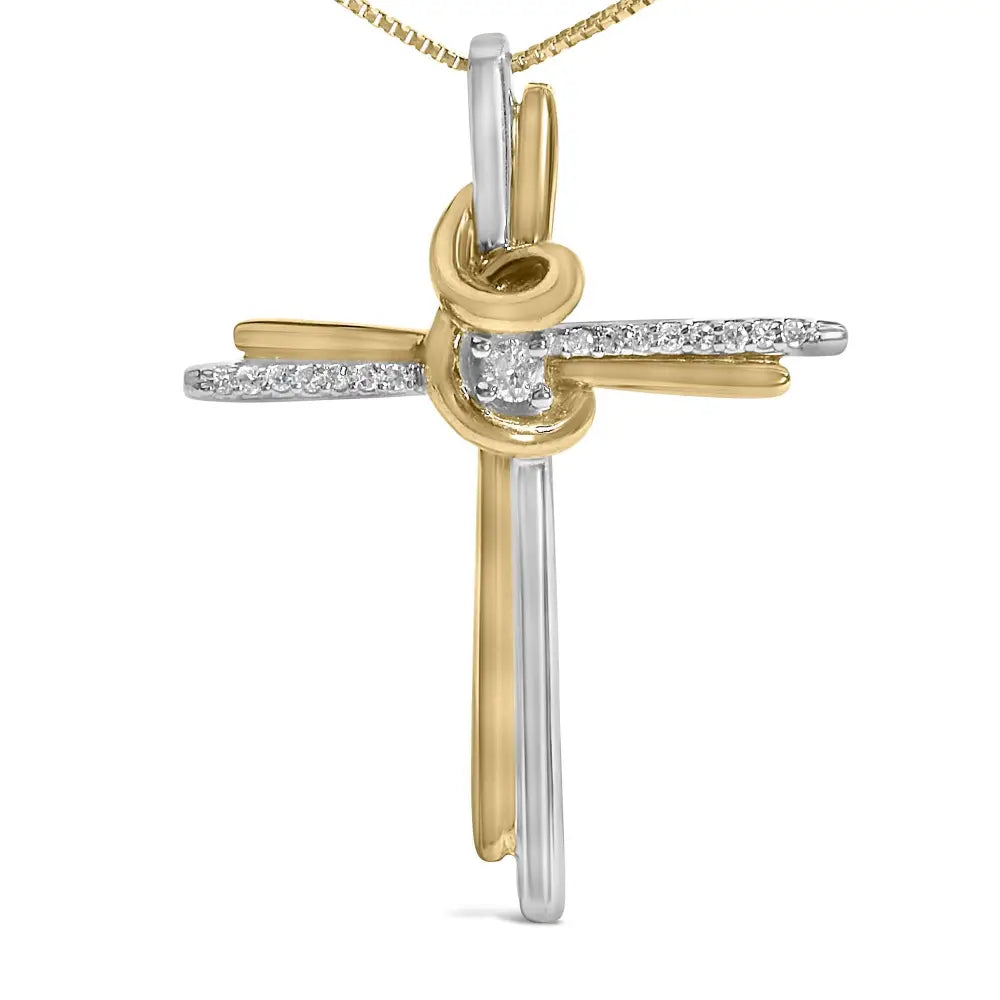 Two-tone 10k yellow and white gold diamond cross 18 inch pendant necklace bijoux-nyc direct