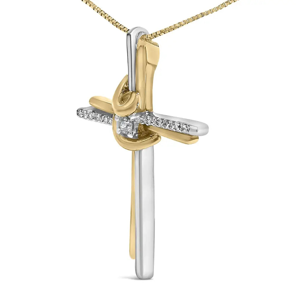 Two-tone 10k yellow and white gold diamond cross 18 inch pendant necklace bijoux-nyc direct