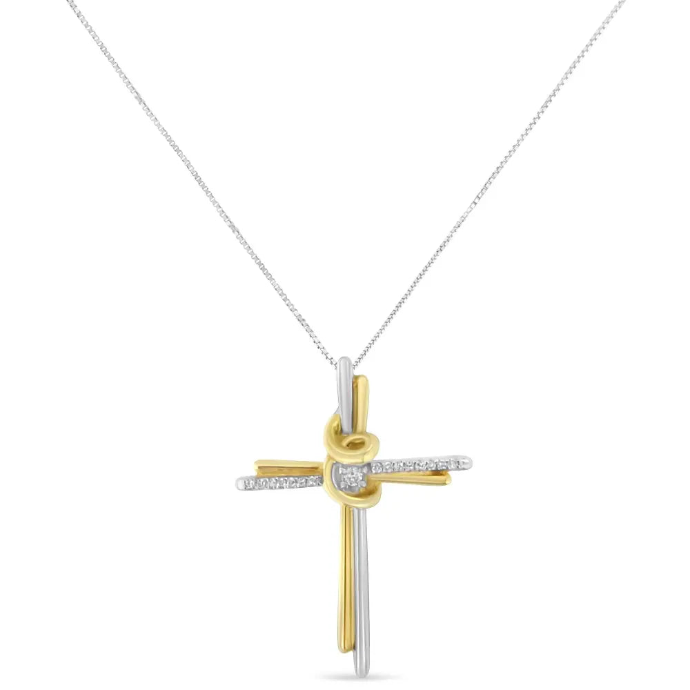 Espira 10k two tone yellow & white gold diamond accented cross 18’’ pendant necklace (j k color i2 i3 clarity)