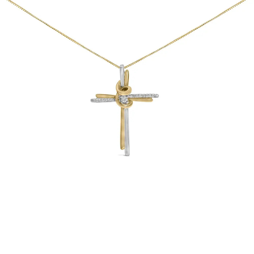 Two-tone 10k yellow and white gold diamond cross 18 inch pendant necklace bijoux-nyc direct