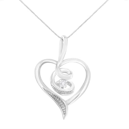 Espira 10k white gold.03 cttw diamond accented round cut swirl open heart 18’’ pendant necklace (i j color i2 i3 clarity)