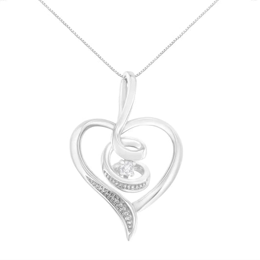 Espira 10k white gold.03 cttw diamond accented round cut swirl open heart 18’’ pendant necklace (i j color i2 i3 clarity)