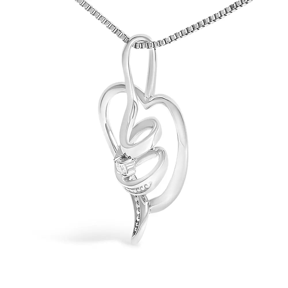 Espira 10k white gold.03 cttw diamond accented round cut swirl open heart 18’’ pendant necklace (i j color i2 i3 clarity)