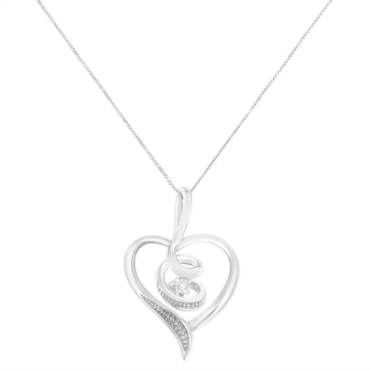 Espira 10k white gold.03 cttw diamond accented round cut swirl open heart 18’’ pendant necklace (i j color i2 i3 clarity)