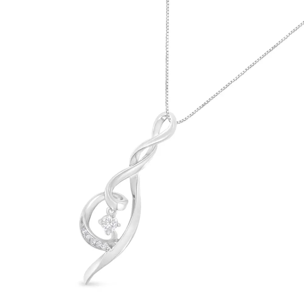 Espira 10K White Gold 1/10 cttw Diamond Swirl Pendant Necklace (I-J, I1-I2) - Bijoux-NYC Direct