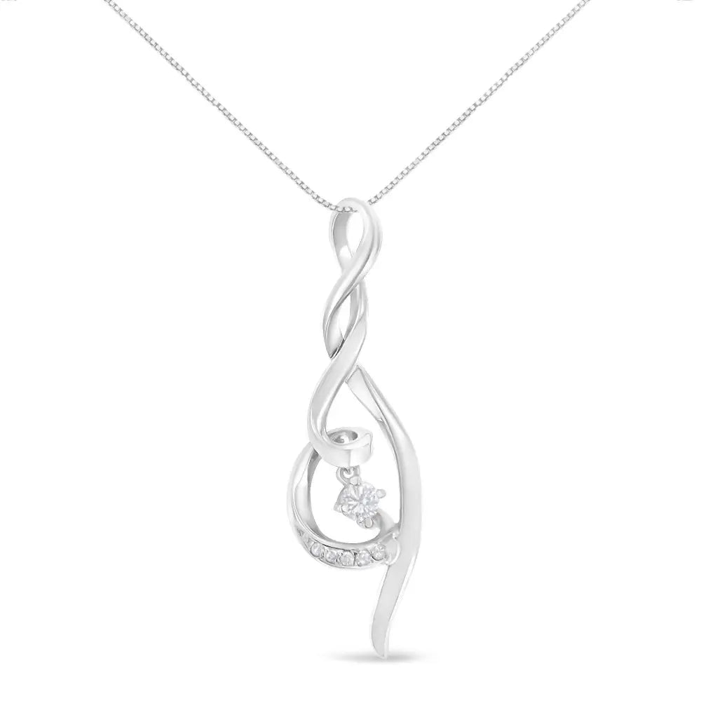 Espira 10K White Gold 1/10 cttw Diamond Swirl Pendant Necklace (I-J, I1-I2) - Bijoux-NYC Direct