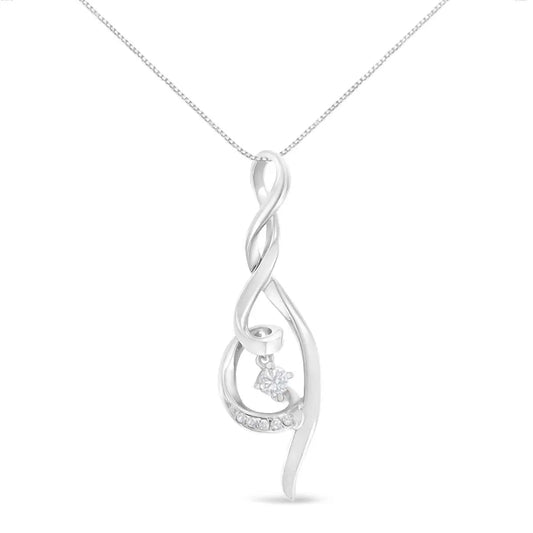 Espira 10K White Gold 1/10 cttw Diamond Swirl Pendant Necklace (I-J, I1-I2) - Bijoux-NYC Direct