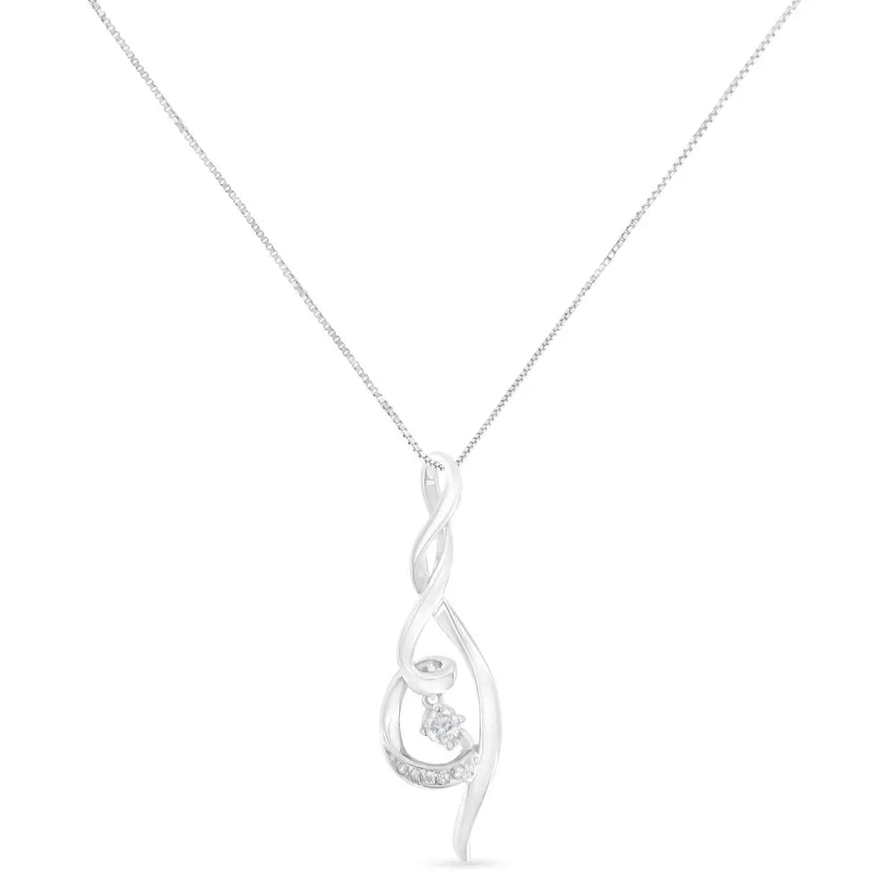 Espira 10K White Gold 1/10 cttw Diamond Swirl Pendant Necklace (I-J, I1-I2) - Bijoux-NYC Direct